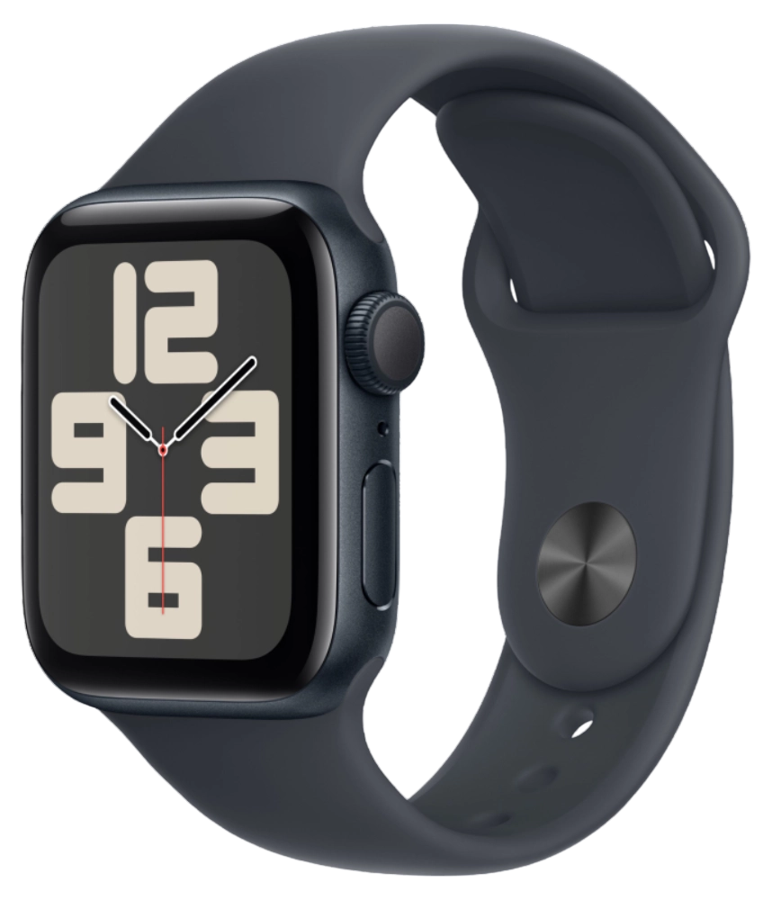 Apple Watch SE 2024, 44 мм, корпус из алюминия цвета «темная ночь», спортивный ремешок цвета «темная ночь» M/L (MXEK3)