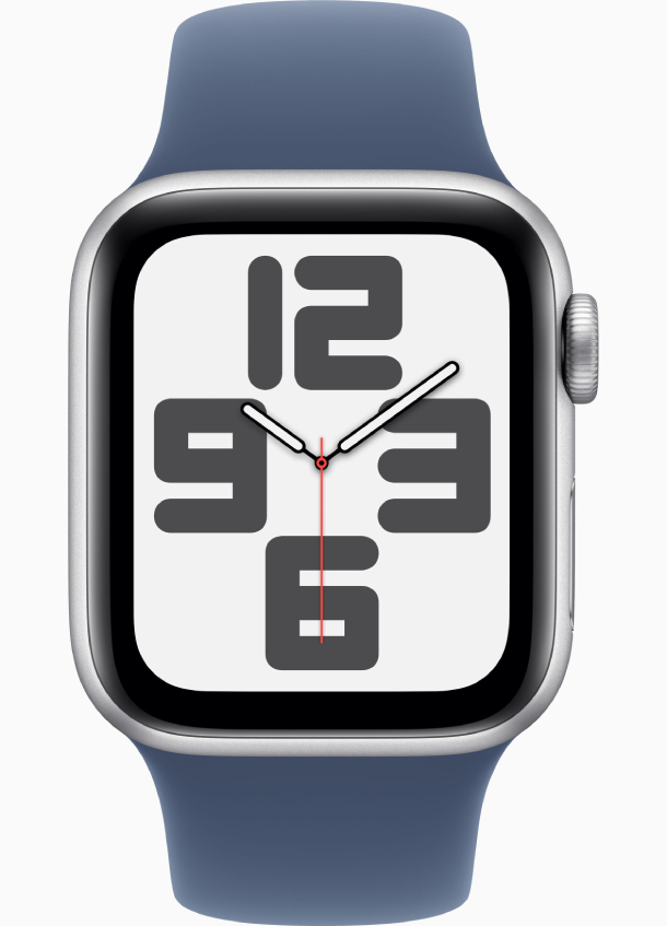 Apple Watch SE 2024, 44 мм, корпус из алюминия серебристого цвета, спортивный ремешок синего цвета M/L (MXER3)