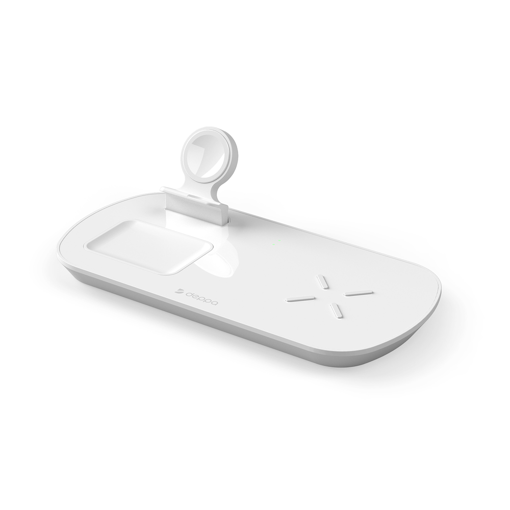 Зарядная станция Deppa 3 в 1: iPhone, Apple Watch, Airpods, 17.5W, белая